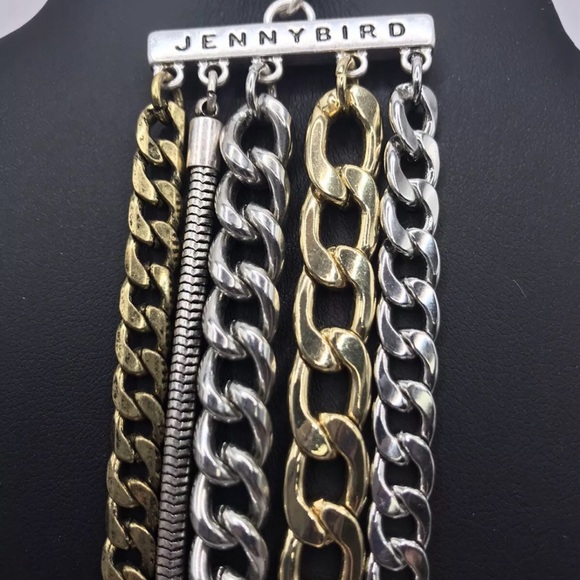 Jenny Bird Bracelet Layered 5 Multi Tone Metal Chains Chunky Cuff Adjustable - Picture 6 of 6